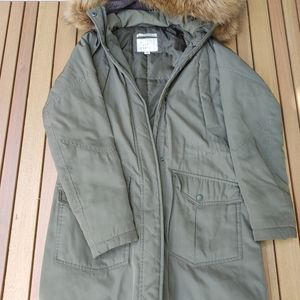 Women's Parka in Olive Drab with faux fur lined hood.